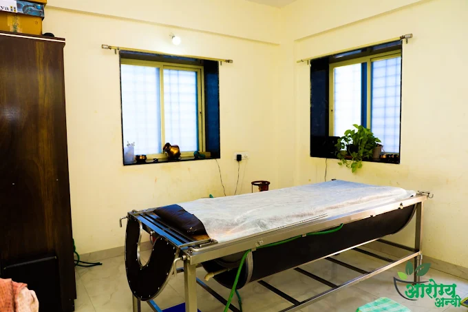 Prepared Ayurvedic therapy room at Aarogya Anvee Clinic